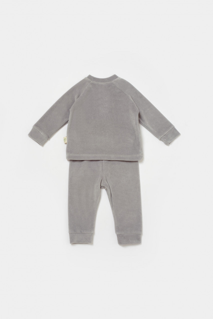 Set bluzita si pantaloni Elefant, 80%bumbac organic si 20% poliester - Gri, BabyCosy