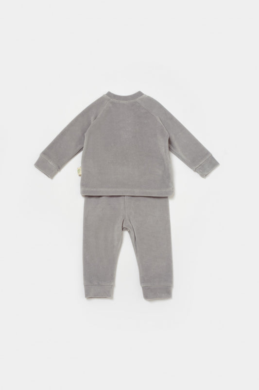 Set bluzita si pantaloni Elefant, 80%bumbac organic si 20% poliester - Gri, BabyCosy