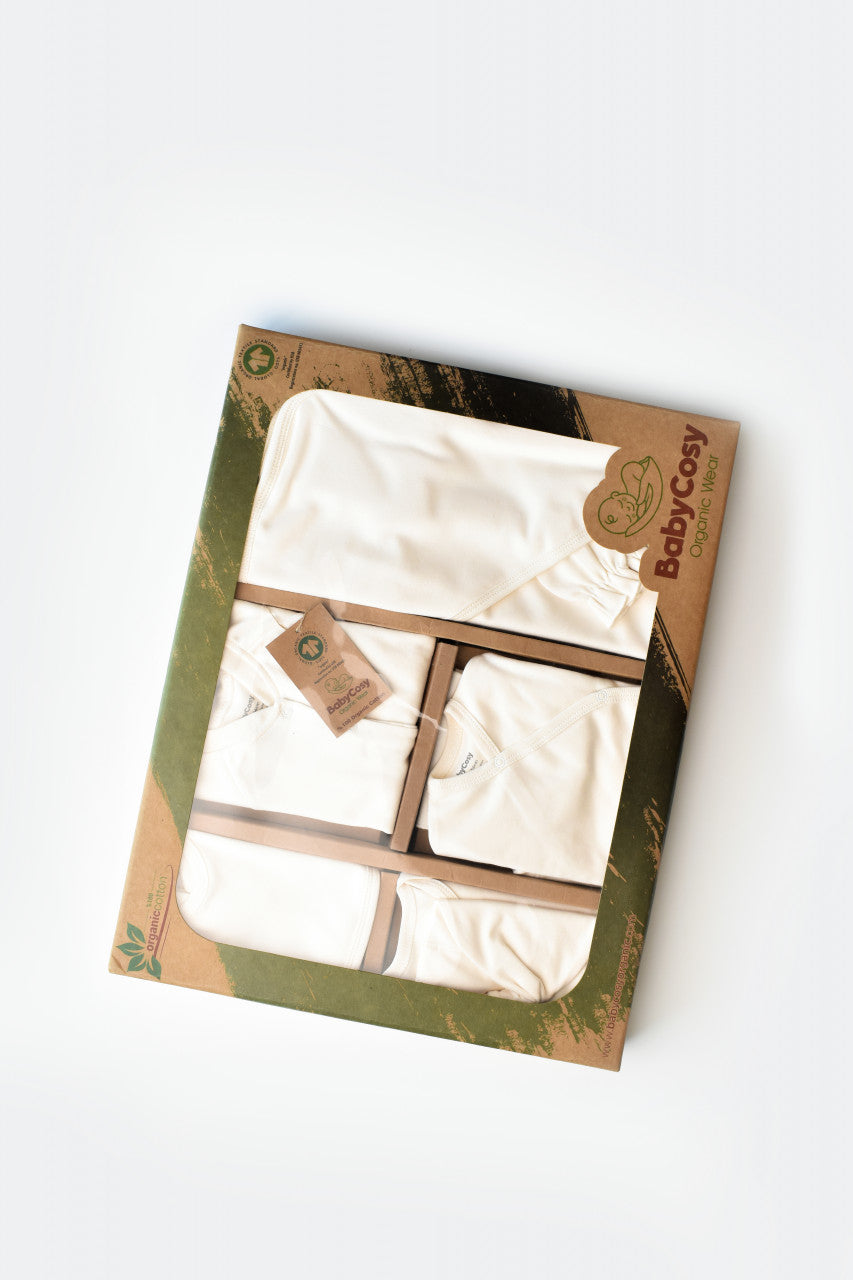 Set de 10 piese pentru nou nascut - 100% bumbac organic - Ecru, BabyCosy