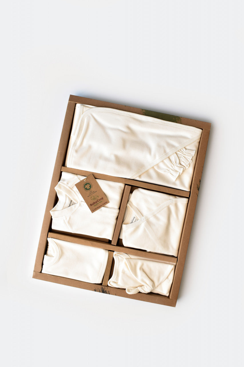 Set de 10 piese pentru nou nascut - 100% bumbac organic - Ecru, BabyCosy