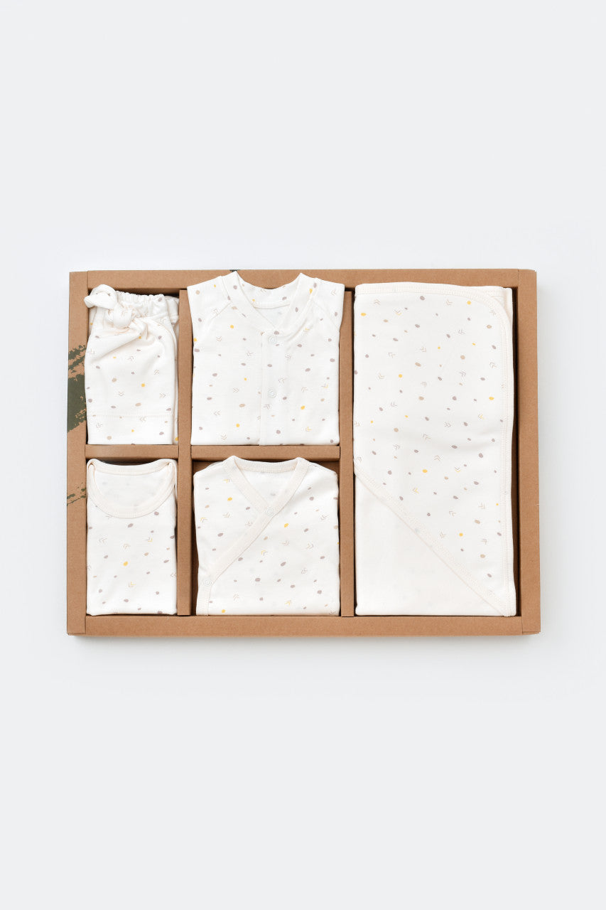 Set de 10 piese pentru nou nascut - 100% bumbac organic - Ecru cu buline, BabyCosy
