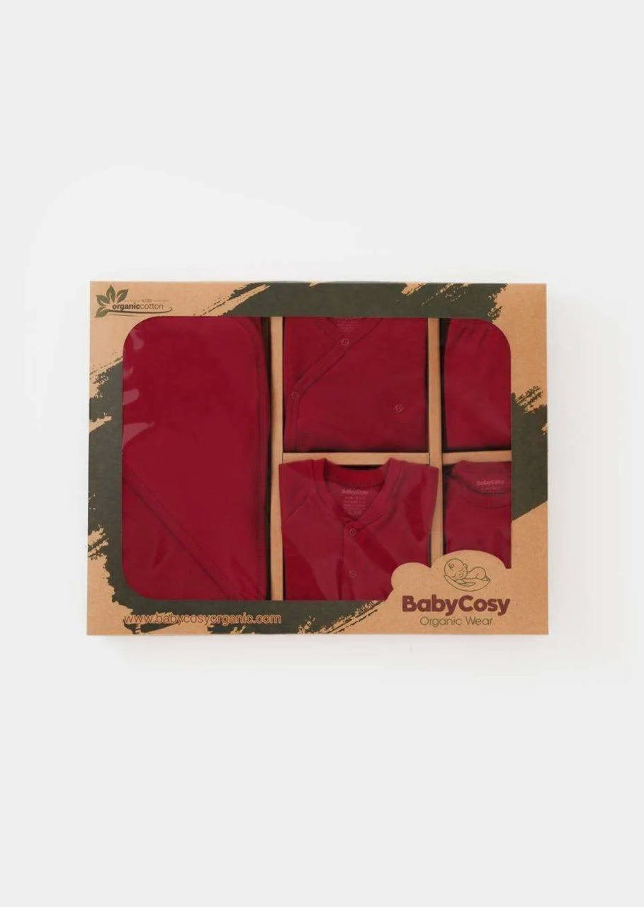 Set de 10 piese pentru nou nascut - 100% bumbac organic - Rosu, BabyCosy