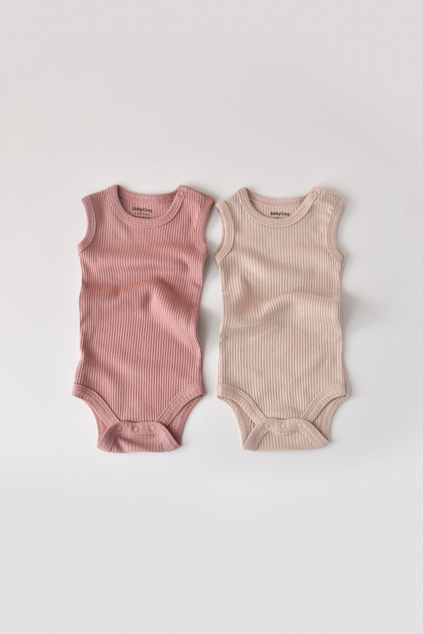 Set de 2 body-uri fara maneci din bumbac organic si modal - Roz/Blush BabyCosy