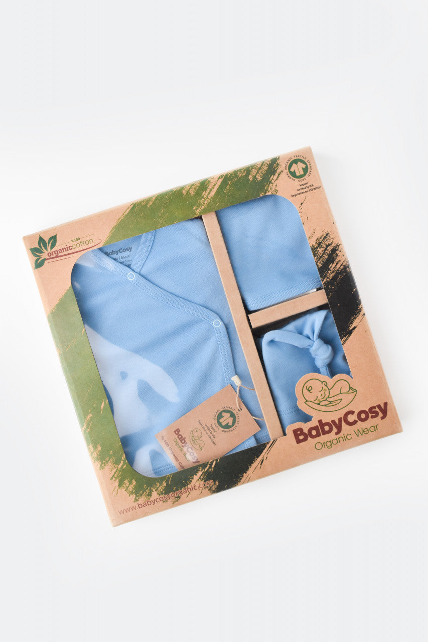 Set de 5 piese pentru nou nascut - 100% bumbac organic - Bleu, BabyCosy