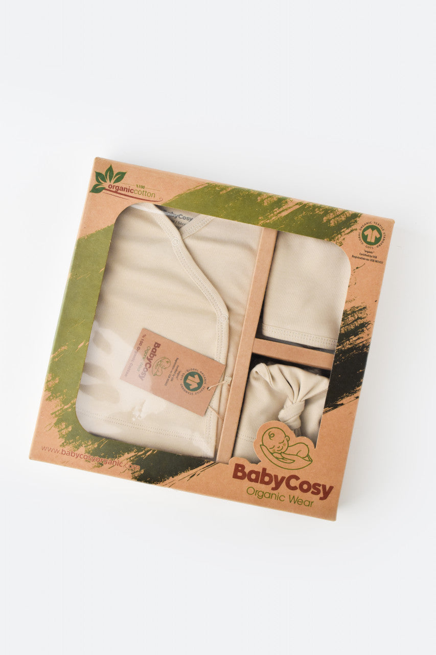 Set de 5 piese pentru nou nascut - 100% bumbac organic - Crem, BabyCosy