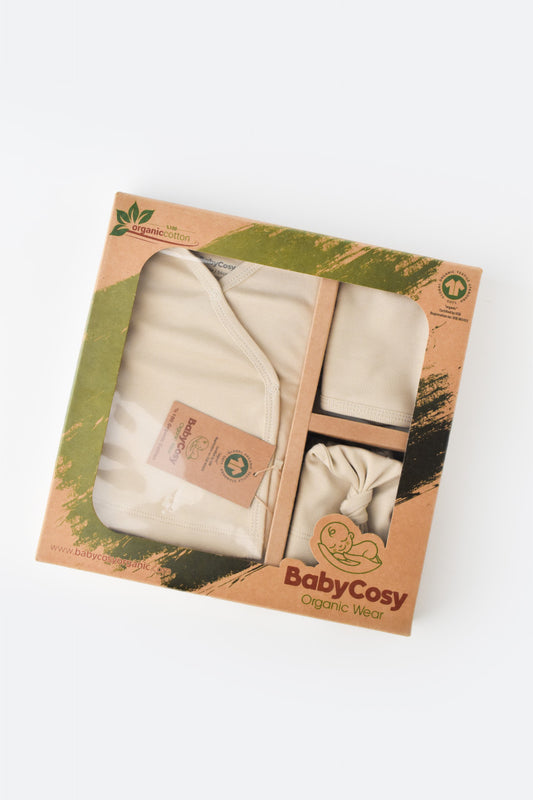 Set de 5 piese pentru nou nascut - 100% bumbac organic - Crem, BabyCosy