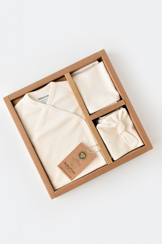 Set de 5 piese pentru nou nascut - 100% bumbac organic - Ecru, BabyCosy