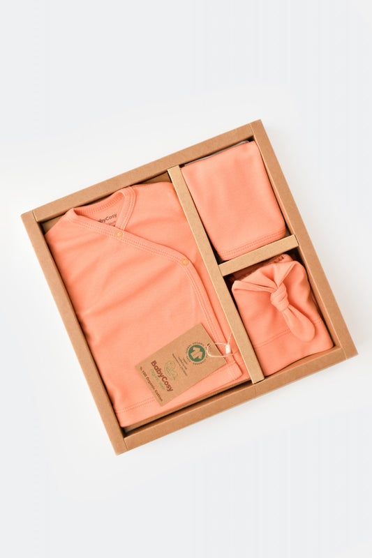 Set de 5 piese pentru nou nascut - 100% bumbac organic - Roz Piersica, BabyCosy