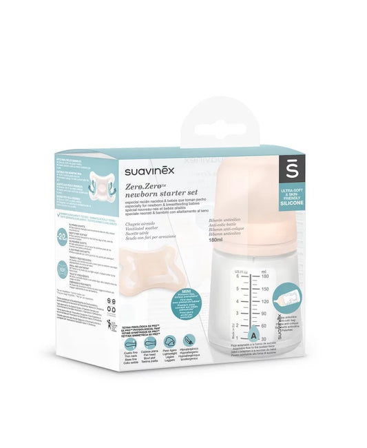 Set de start biberon anticolici 180 ml variabil + Suzetă -2-2 luni Zero Zero Suavinex