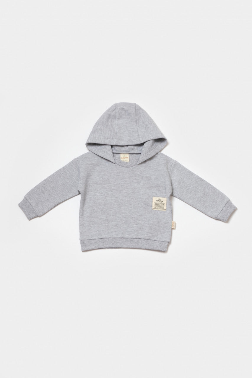 Set hanorac cu gluga si pantaloni, Two thread, 100%bumbac organic - Gri, BabyCosy