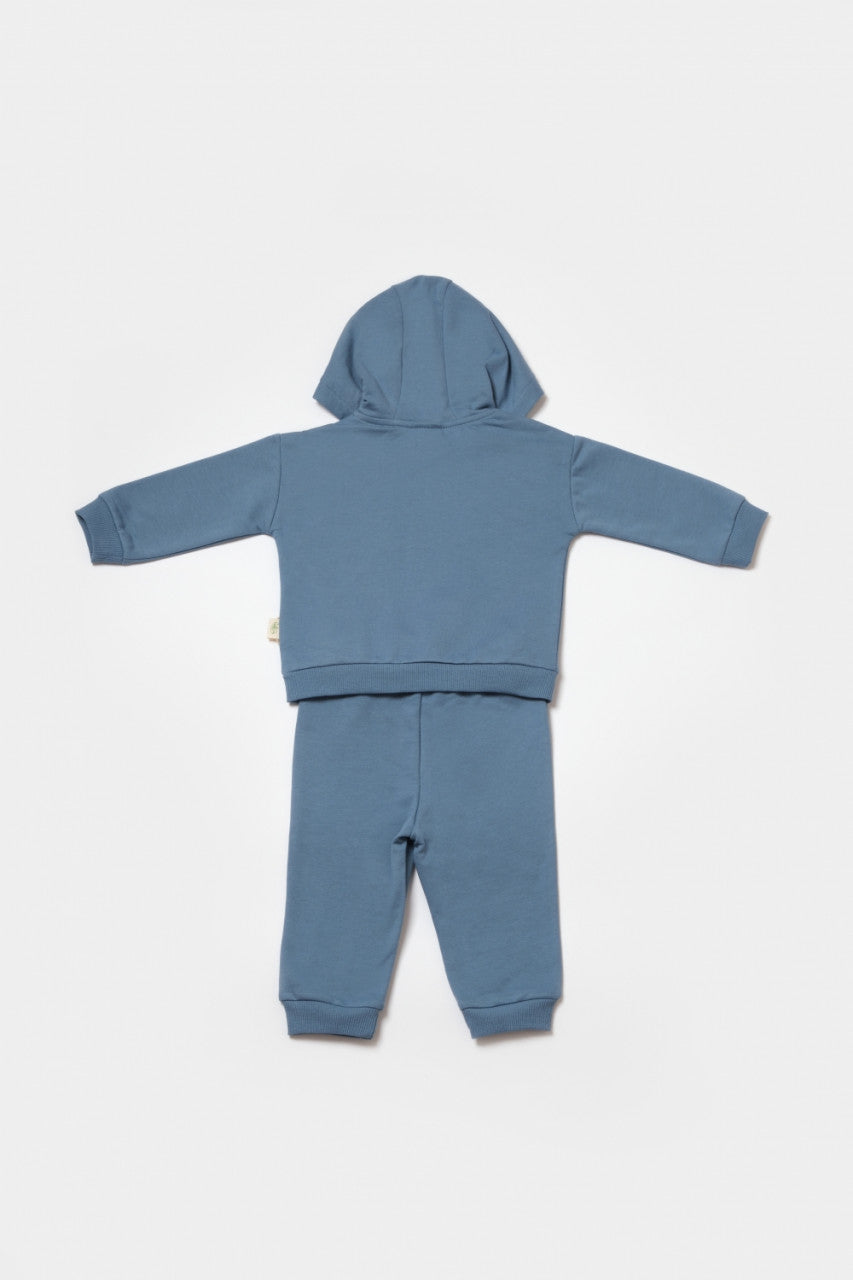 Set hanorac cu gluga si pantaloni, Two thread, 100%bumbac organic - Indigo, BabyCosy