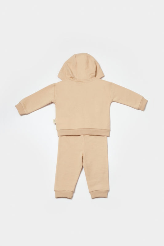 Set hanorac cu gluga si pantaloni, Two thread, 100%bumbac organic - Stone, BabyCosy