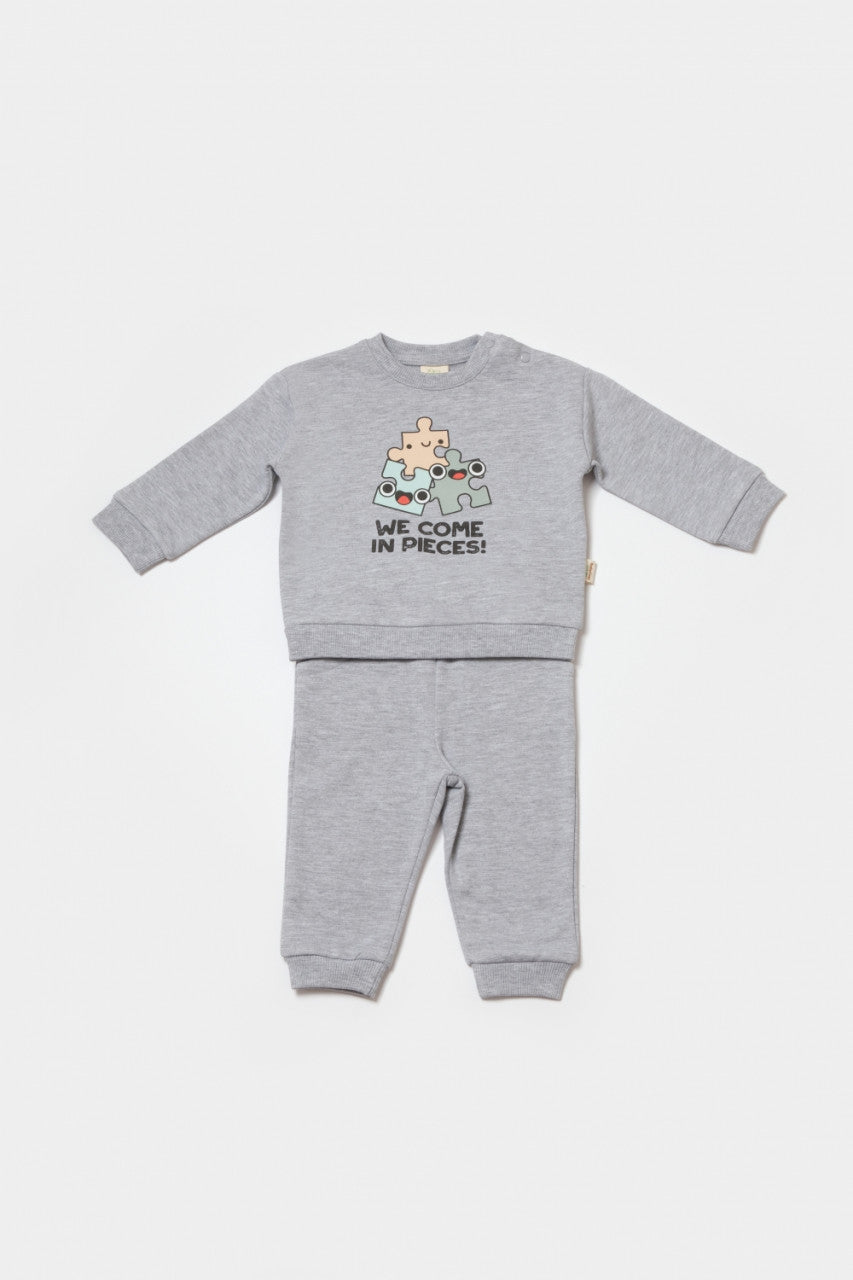 Set hanorac si pantaloni, Two thread, 100%bumbac organic - Gri, BabyCosy