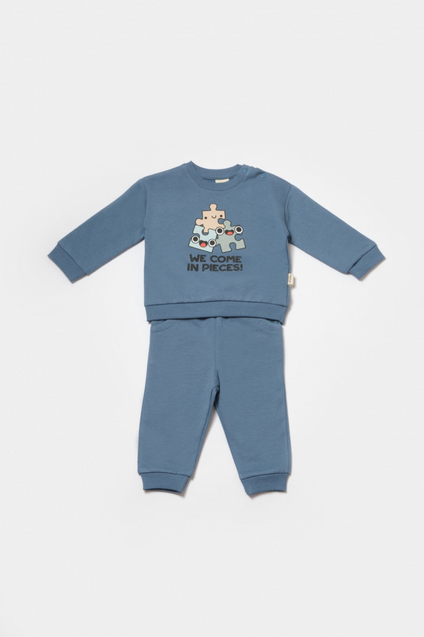 Set hanorac si pantaloni, Two thread, 100%bumbac organic - Indigo, BabyCosy