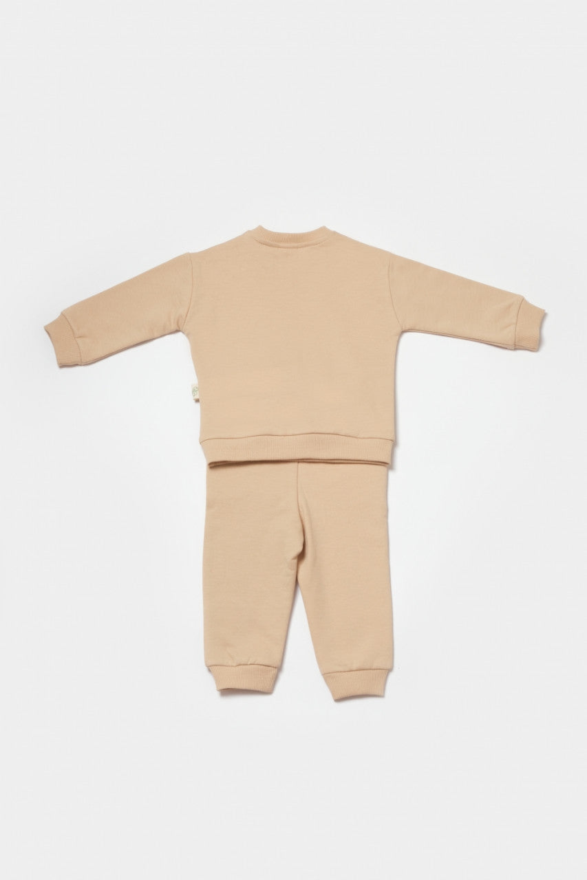 Set hanorac si pantaloni, Two thread, 100%bumbac organic - Stone, BabyCosy