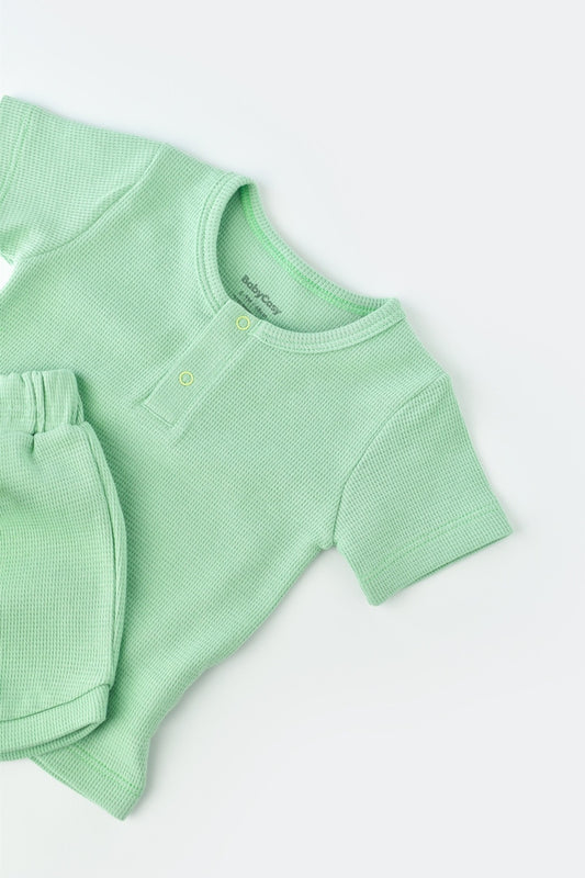 Set tricou cu pantaloni scurti - 100% bumbac organic - Mint, BabyCosy
