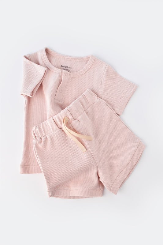 Set tricou cu pantaloni scurti - 100% bumbac organic - Roz, BabyCosy