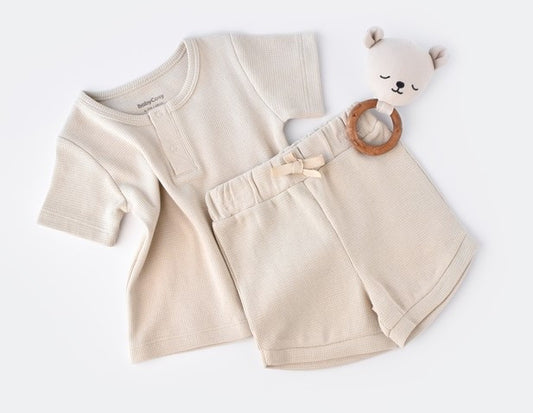 Set tricou cu pantaloni scurti - 100% bumbac organic - Stone, BabyCosy