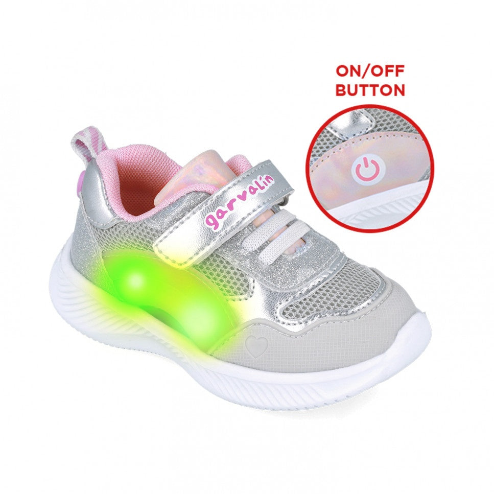 Sneakers cu leduri si curcubeu Garvalin 252801, argintiu