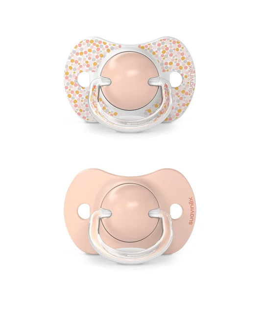 Suzetă fiziologică SX Pro din silicon, 2 buc 6-18 luni piersică Dreams