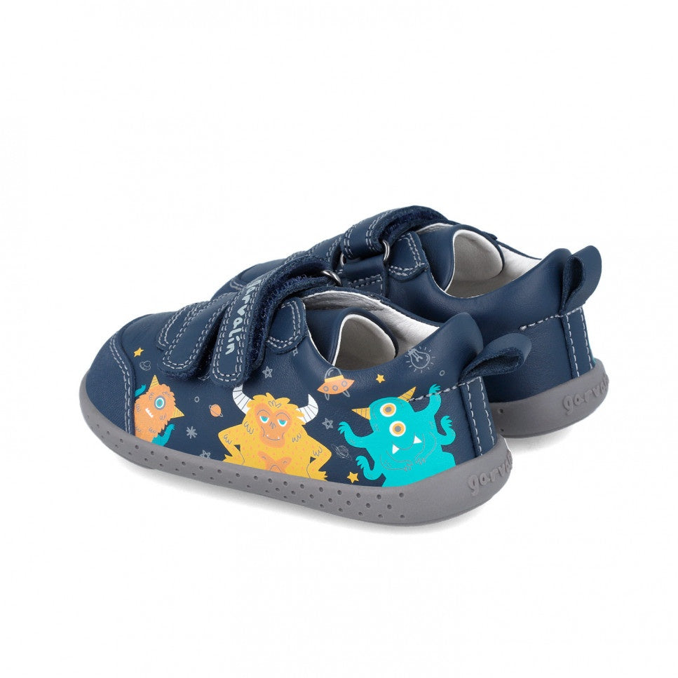 Tenisi din piele pentru copii Garvalin, monstruleti, bleumarin