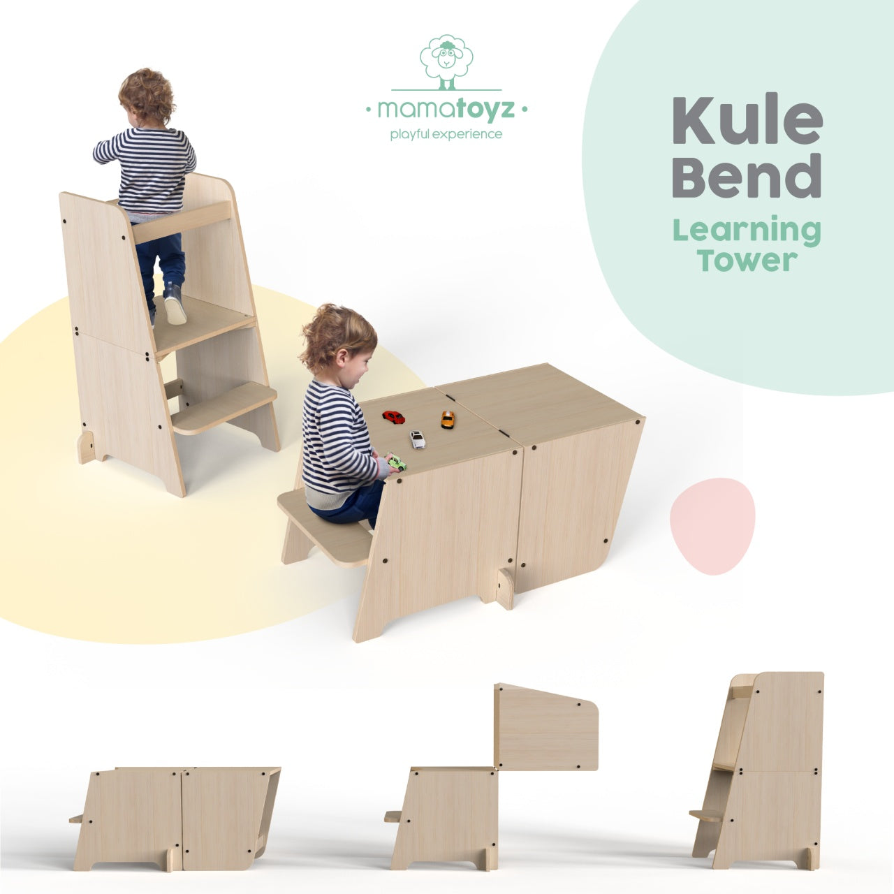 Turn de invatare multifunctional Kule Bend, Natur, MamaToyz