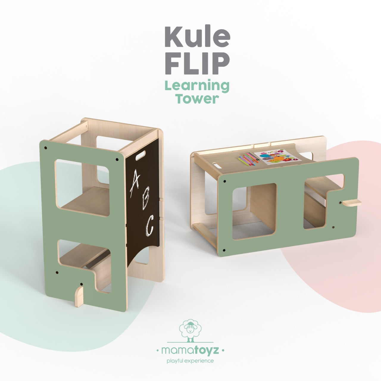 Turn de invatare multifunctional Kule Flip, Mint, MamaToyz